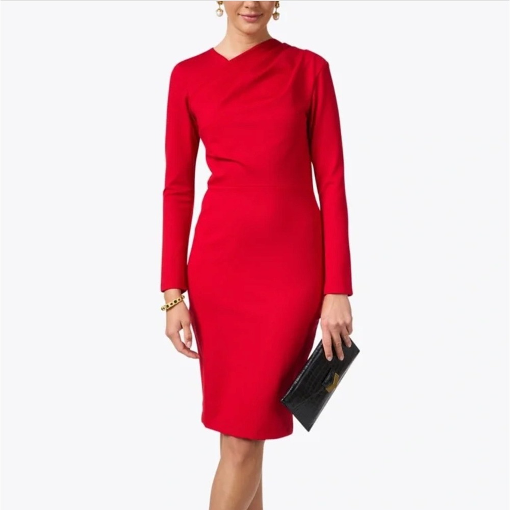 Red Long Sleeve V-Neck Sheath Dress